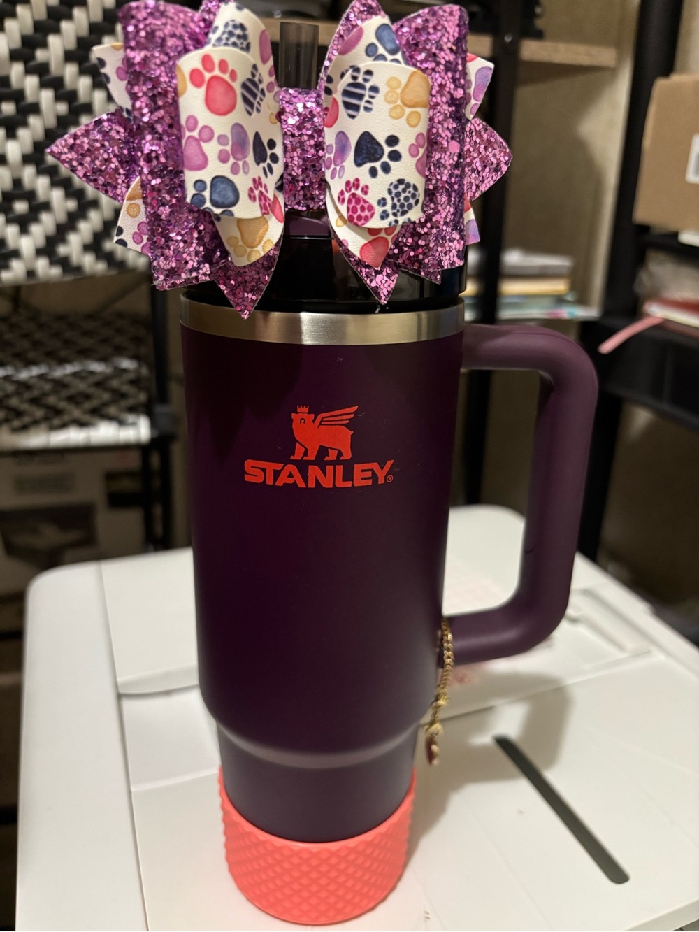 Stanley Purple Travel Mug with Coral Grip